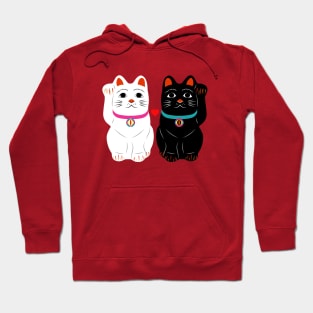 Japanese Black and White Lucky Cat Couple Hoodie